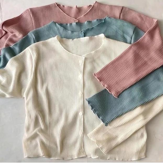 Cardigan Rajut Crop Atasan Wanita Pastely Panjang Baju Fit Rib Knitwear 1
