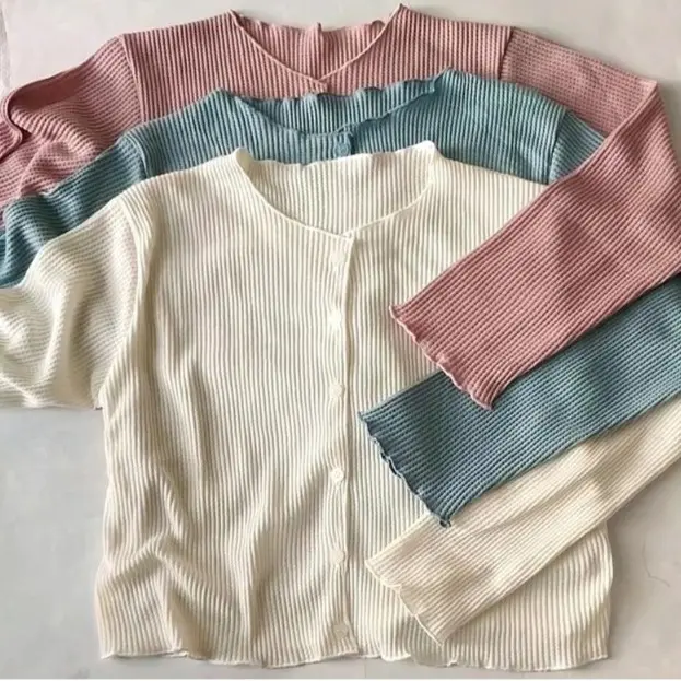 Cardigan Rajut Crop Atasan Wanita Pastely Panjang Baju Fit Rib Knitwear 1