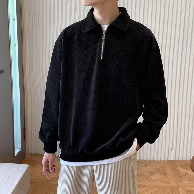 【X·Fashion】sweatshirt men's trendy brand handsome street half-zip polo shirt light and sophisticated style high-end jacket royal blue black white gray 8240 1