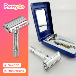 Safety Razor Gagang Bahan Logam /Pencukur Kumis dan Janggut Razor/ Alat Cukur Kumis Bulu Rambut Hitam Pria Jenggot Mens