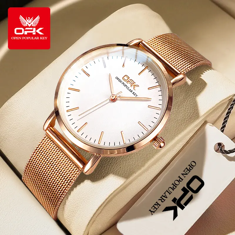 【1-year warranty】OPK Đồng Hồ Nữ Thạch Anh Analog Chính Hãng Chất Liệu Thép Không Gỉ Đồng Hồ Vàng Hồng Dành Cho Nữ Không Thấm Nước Đồng Hồ Nữ tròn nhiều màu sắc miễn phí vận chuyển Bảo 8101 hành 1 năm Có một cái hộp Có công cụ điều chỉnh Sen Hoa