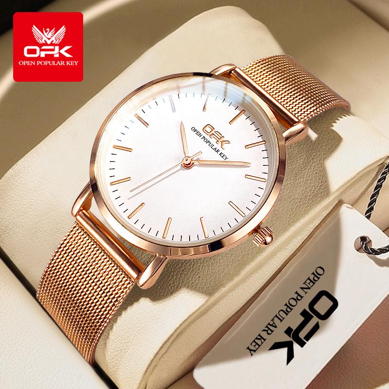 【1-year warranty OPK Đồng Hồ Nữ Thạch Anh Analog Chính Hãng Chất Liệu Thép Không Gỉ Đồng Hồ Vàng Hồng Dành Cho Nữ Không Thấm Nước Đồng Hồ Nữ tròn nhiều màu sắc miễn phí vận chuyển Bảo 8101 hành 1 năm Có một cái hộp Có công cụ điều chỉnh Sen Hoa