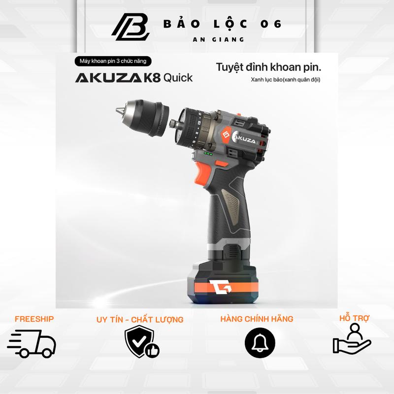  Akuza Máy Khoan Pin AKUZA K8 Quick 16v 16,8V Không Chổi Than Đầu Kẹp Autolook 10mm 2 Pin 25 Cấp Độ Trượt Lực 2000 Vòng phút 