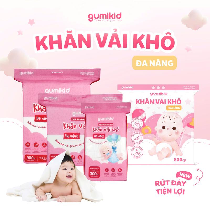 Combo 2 TÚI 900GR VÀ 600GR KHĂN VẢI KHÔ ĐA NĂNG DÀNH CHO MẸ VÀ BÉ GUMI Cho Bé