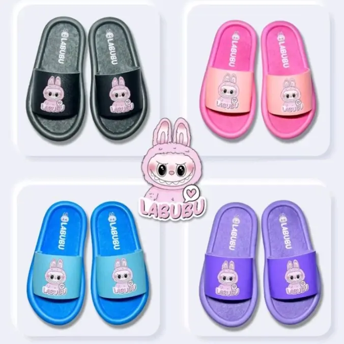 SANDAL SLOP ANAK PEREMPUAN MOTIF LABUBU Fashion Kaki