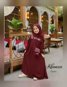 Khenza Dress Set Phasmina Gamis Anak Perempuan 6 s/d 13 Thn Baju Dress Anak Terbaru 2025 Baju Muslim Anak Lebaran Bahan Ceruty Warna Mahogany Burgundy