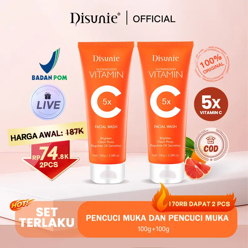 【Bpom】Disunie 5x VITAMIN C pencuci muka+serum muka pencuci muka*2 Acne-Jerawat Deep Cleanser 100g Moisturizer pelembab wajah gentle facial wash Kusam Mencerahkan Membersihkan Acid Cleansing Perawatan Extract Berjerawat Hyaluronic Aging Niacinamide 0