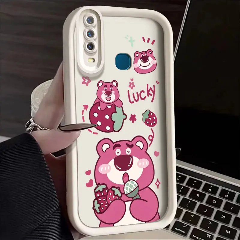 Casing Hp VIVO Y17 Y15 Y12 Y12i Y3 Y3s 2020 Case Menampilkan pola kartun beruang stroberi Silikon Cases anti drop Softcase Casing ponsel baru yang populer Kesing