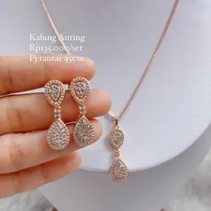 Set Kalung anting labu dua rosegold look diamond cantik
