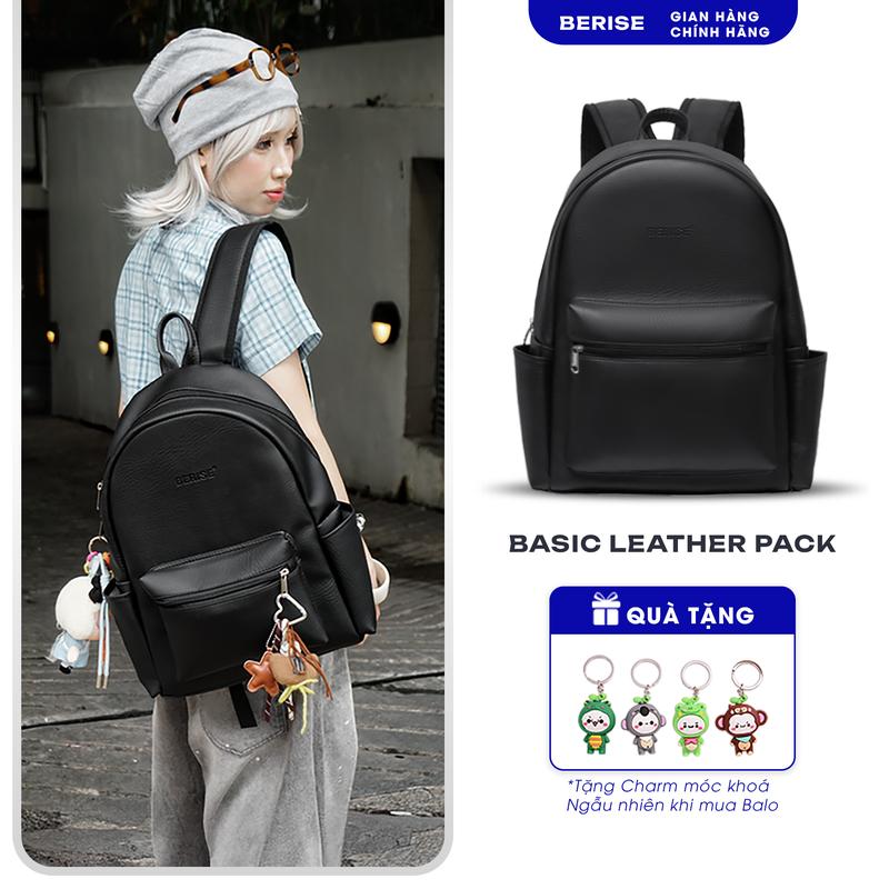  Balo Da Berise Basic Leather Unisex nam nữ đựng laptop 15,6inch chống nước phù hợp đi học đi làm 