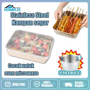 【Siap dalam stok】COD Nampan Persegi Kotak Penyimpanan Makanan Stainless Serbaguna Kontainer Multifungsi Tempat Sayur Buah Kitchenware