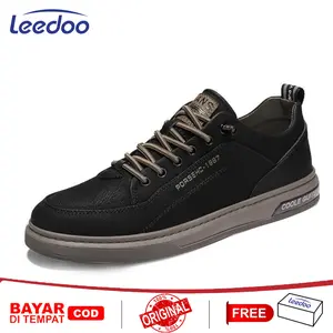 Leedoo Sepatu Tali Hitam Putih Kulit Pantofel Pria Formal dan Sneakers Sepatu Casual Pria Shoes Karet Sepatu Sekolah Siswa MC421