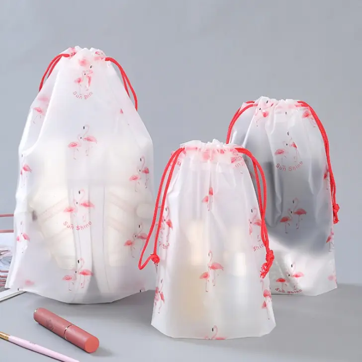HL0072 Random 10 pcs Pouch Transparan Motif Karakter Tas Serut Travel Storage Bag Make Up Organizer Anti Air