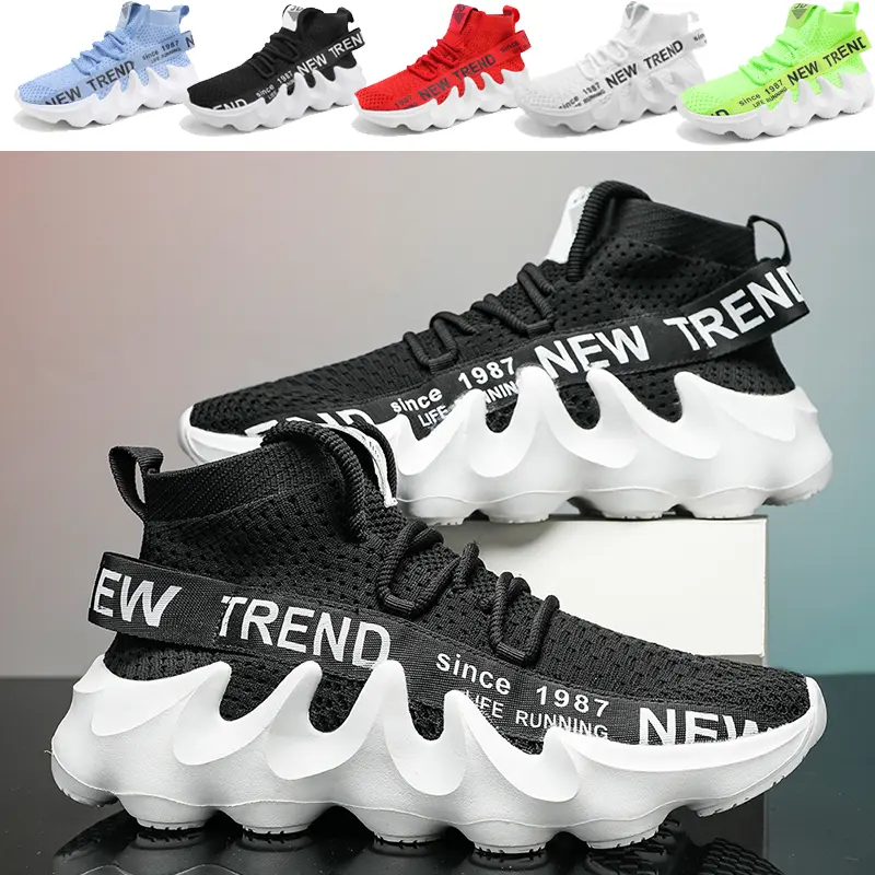 Men Sport Shoes Running Shoes Sneakers Trendy Knit Breathable Sock Shoes, Lace Up Comfy Soft Sole Sneakers For Outdoor Jogging