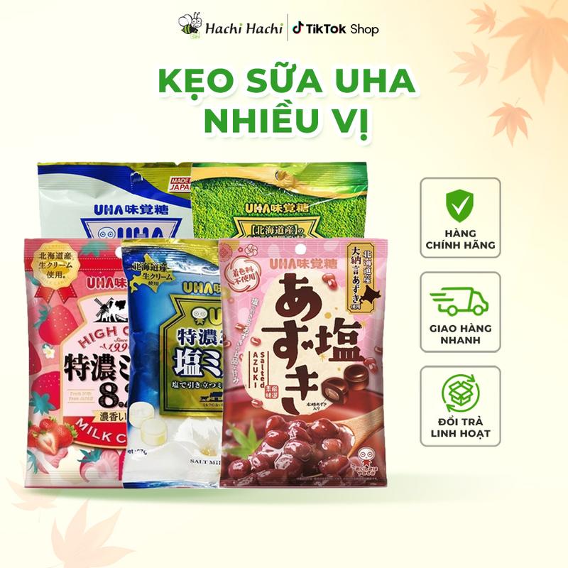 Kẹo sữa trà xanh / sữa dâu / sữa kem tươi / sữa vị muối / đậu đỏ UHA Tokuno - Hachi Hachi Japan Shop