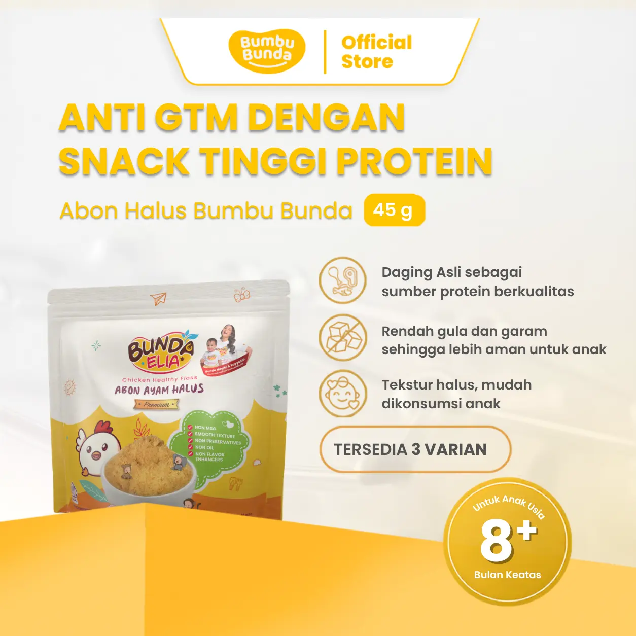Bumbu Bunda Elia  Abon Halus Premium 45gr - Abon MPASI | Abon Bayi |  Abon Sapi / Abon Ayam | Daging Asli Tanpa MSG