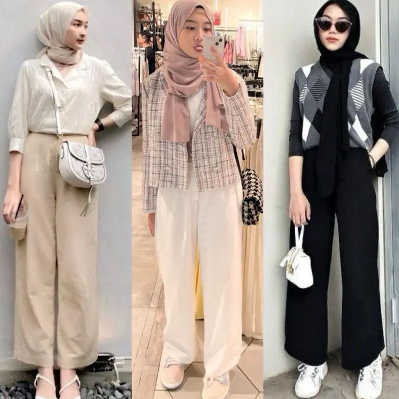 Celana Katun Linen Wanita Jumbo Kulot Panjang Pinggang Karet Melar Nyaman