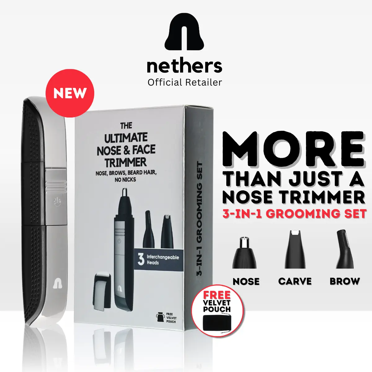 Nethers 3-In-1 Nose Trimmer - The Ultimate Nose & Face Trimmer For Nose, Eye Brows, Beard Hair shaver