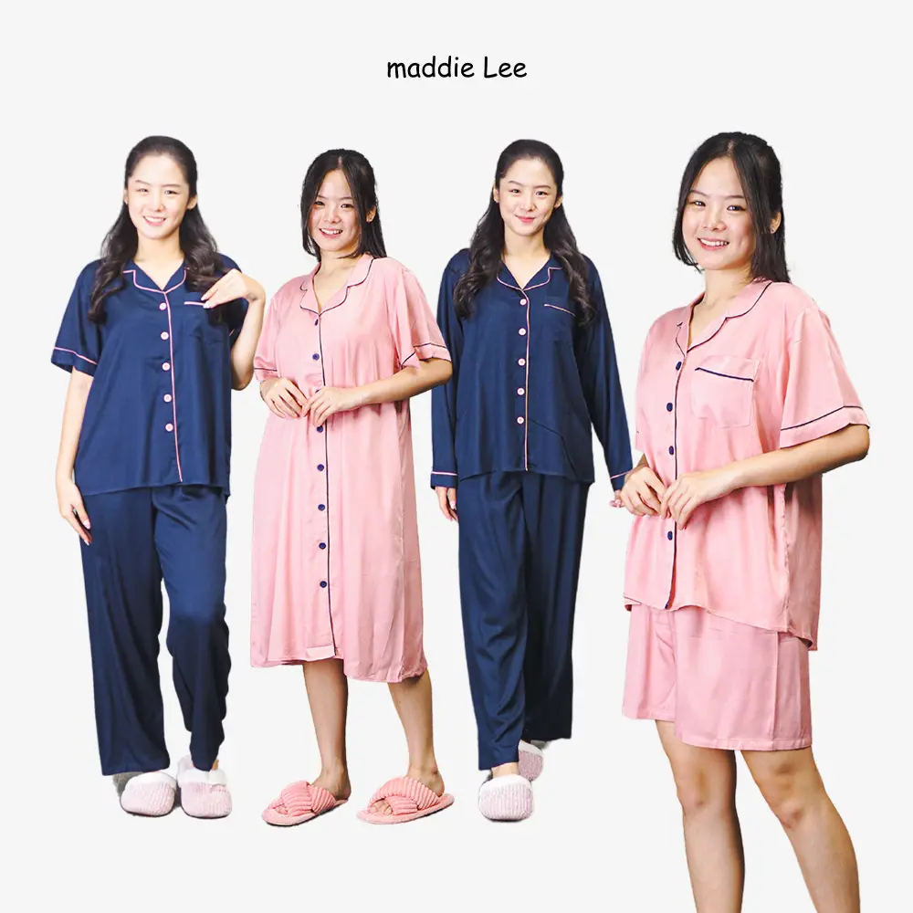 Maddie Lee Piyama Wanita Dewasa Ishi Polos Full Piping