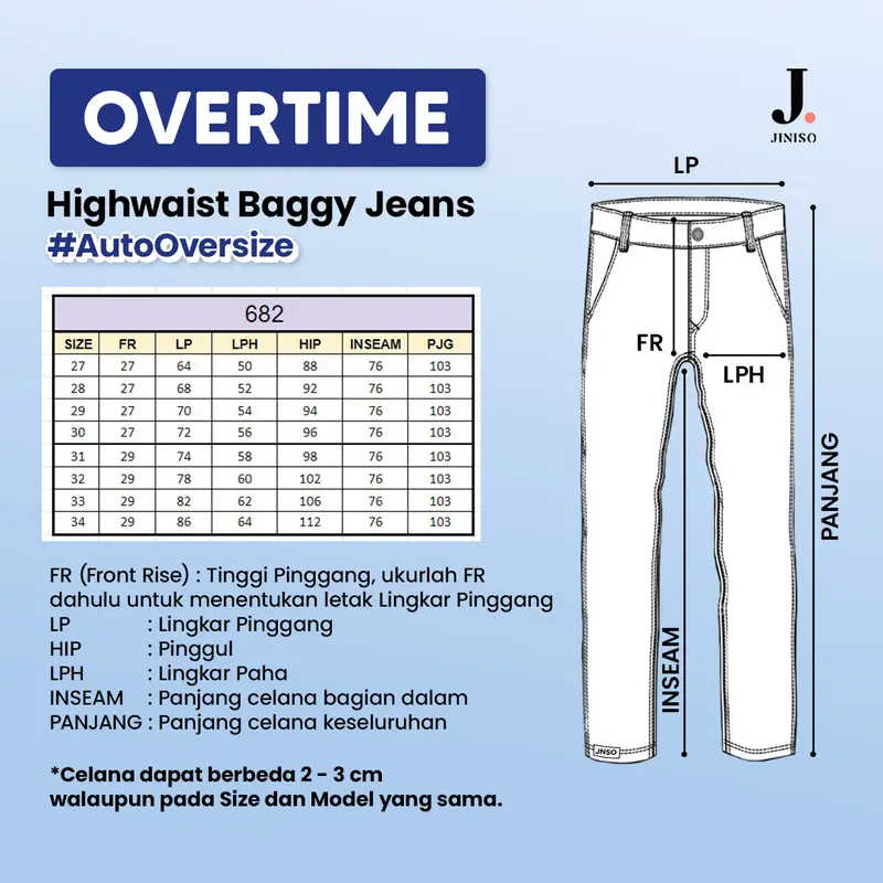 JINISO OVERTIME 682 Ultra Baggy Highwaist Celana Jeans Wanita 27