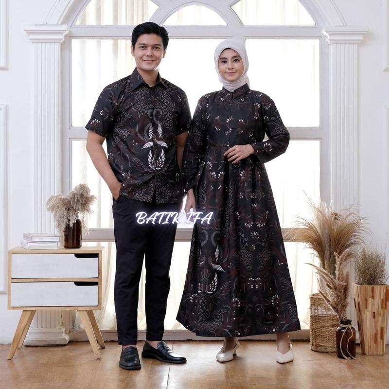 Baju Batik Couple Modern - Sarimbit Batik Kekinian -  Pasangan Gamis dan Kemeja Lengan Pendek 1