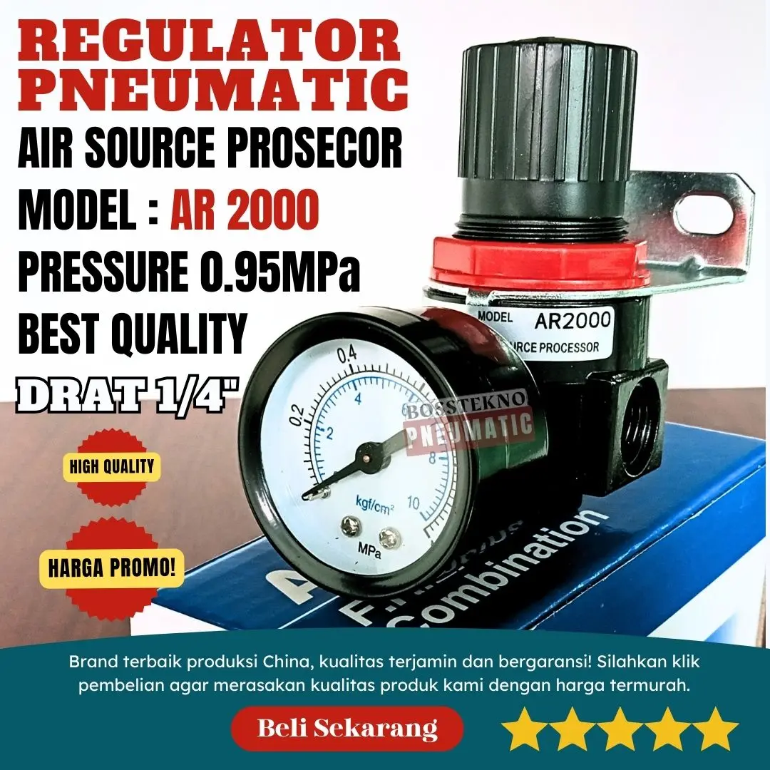 REGULATOR PENGATUR TEKANAN Angin AR 2000 Filter saringan udara DRAT 1/4 INCI