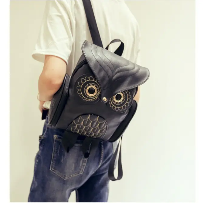 TAS RANSEL BACKPACK WANITA KULIT OWLIE TA067B5 BURUNG HANTU KULIAH SEKOLAH KERJA KOREA HITAM 6
