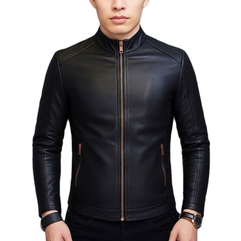  Áo khoác da nam cổ trụ lót lông khoá đồng cao cấp chất liệu da cao cấp bền không bong không nổ 