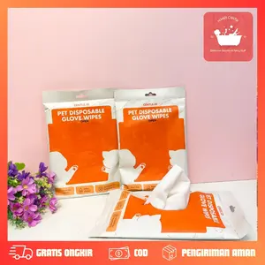 1 set 6 pcs Sarung Tangan Pet Grooming - Sarung Tangan Mandi Kucing Tanpa Air Tanpa Bilas - Tisu Basah Kucing Anjing DISPOSABLE