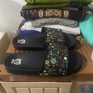 MCC PROJECT Sandal Selop Pria & Wanita Motif Symbol New Sol Hitam 2cm Tinggi Material Sintetis Leather & Karet PVC Kasual Shoes Sendal