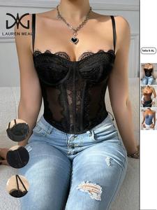 Top Cami de corsé de encaje sólido para mujer, elegante top sin mangas para fiestas navideñas, ropa de mujer para el verano, ropa de mujer