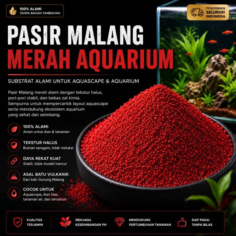 Pasir Malang Hitam Berkualitas 1 Kg Terdapat tiga ukuran 1 2 3.   Pasir Malang Merah No 1 , 2, 3 Kemasan 1 Kg Pasir Malang Media Tanam Aquarium Aquascape