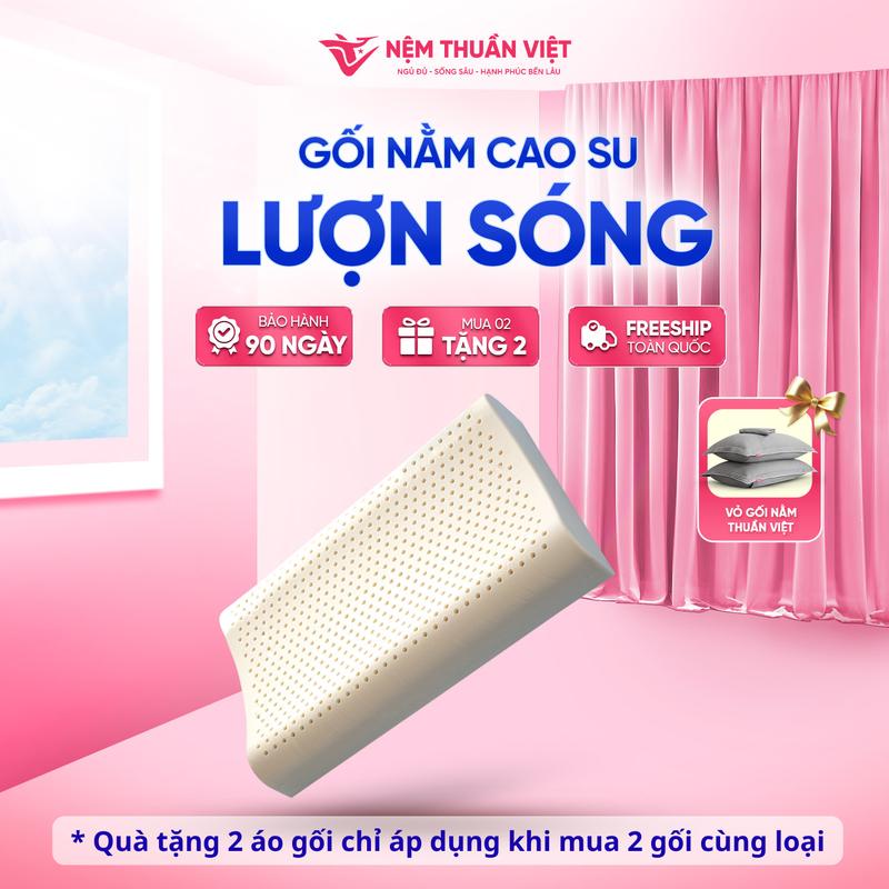 [KOC][Mua 2 Gối Tặng 2 Áo Gối] Gối Nằm Cao Su Thuần Việt - Thiết Kế Lượn Sóng, Êm Ái, Giảm Đau Gáy Cổ