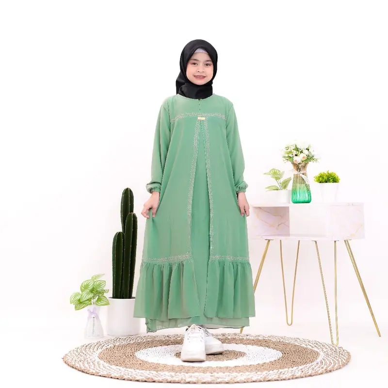 Hanakids Abaya anak perempuan | Crinkle mix swarosky premium | Baju Gamis Anak Perempuan Elegant Terlaris 3