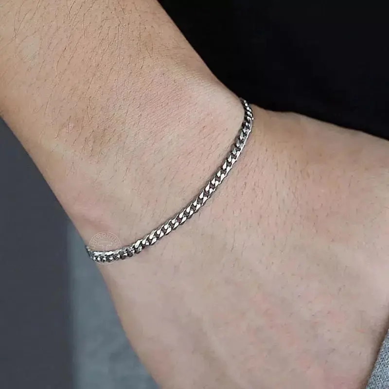 GELANG TANGAN RANTAI TITANIUM ANTI KARAT ANTI LUNTUR PRIA DAN WANITA 3MM