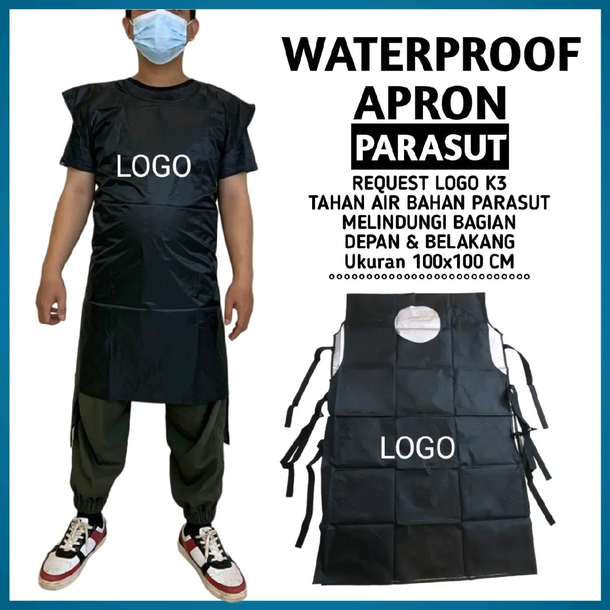Celemek Industri Anti Air Lokal - Apron Parasut Hitam 100x100x64 cm