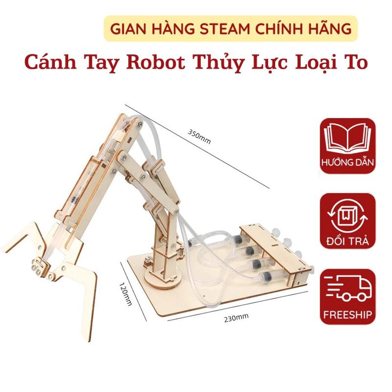 Cánh Tay Robot Thủy Lực Loại To - Đồ Chơi Lắp Ráp DIY Giáo Dục STEM STEAM Toy Kích Thước 250x120x125mm Chất Liệu Gỗ An Toàn Cho Trẻ 6+ Phát Triển Trí Tuệ & Kỹ Năng