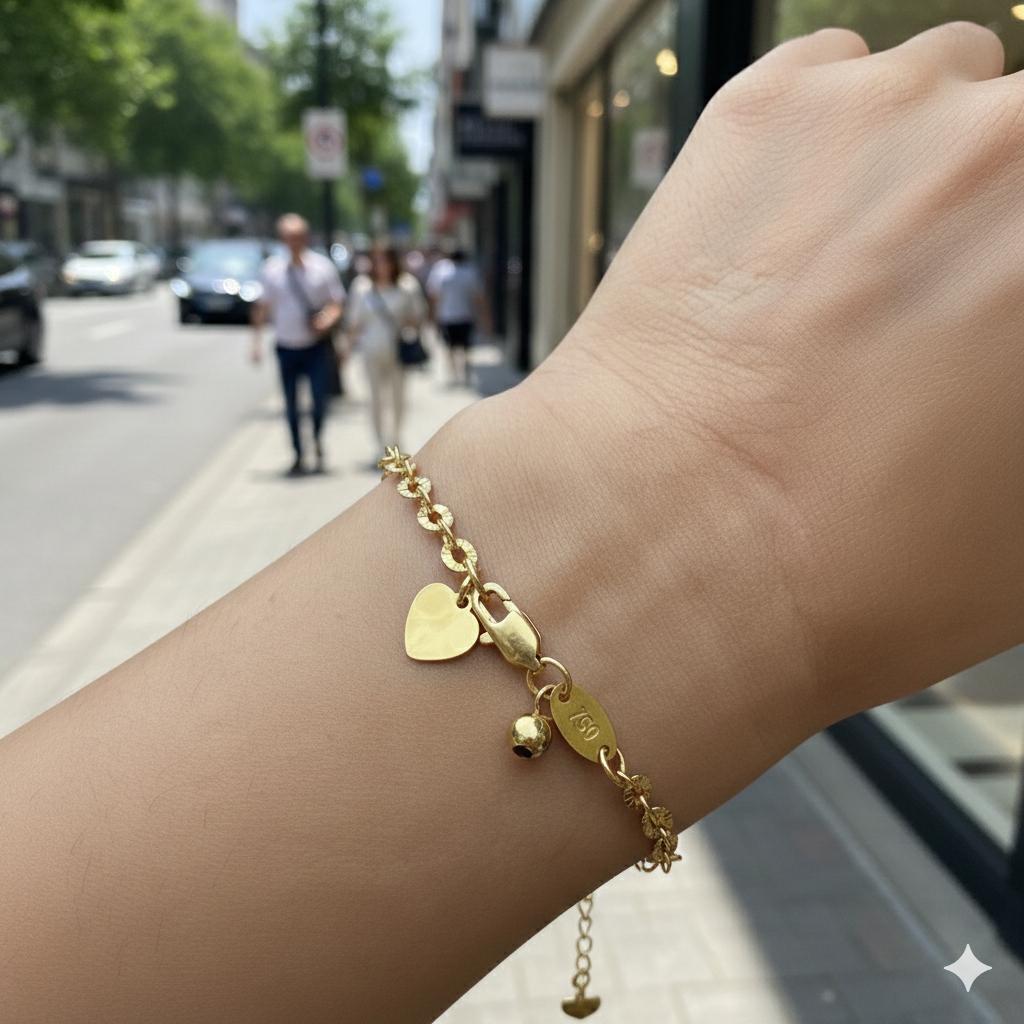 Gelang Tangan Wanita Titanium Model Terbaru Anti Karat dengan Desain Hati dan Bell Elegan