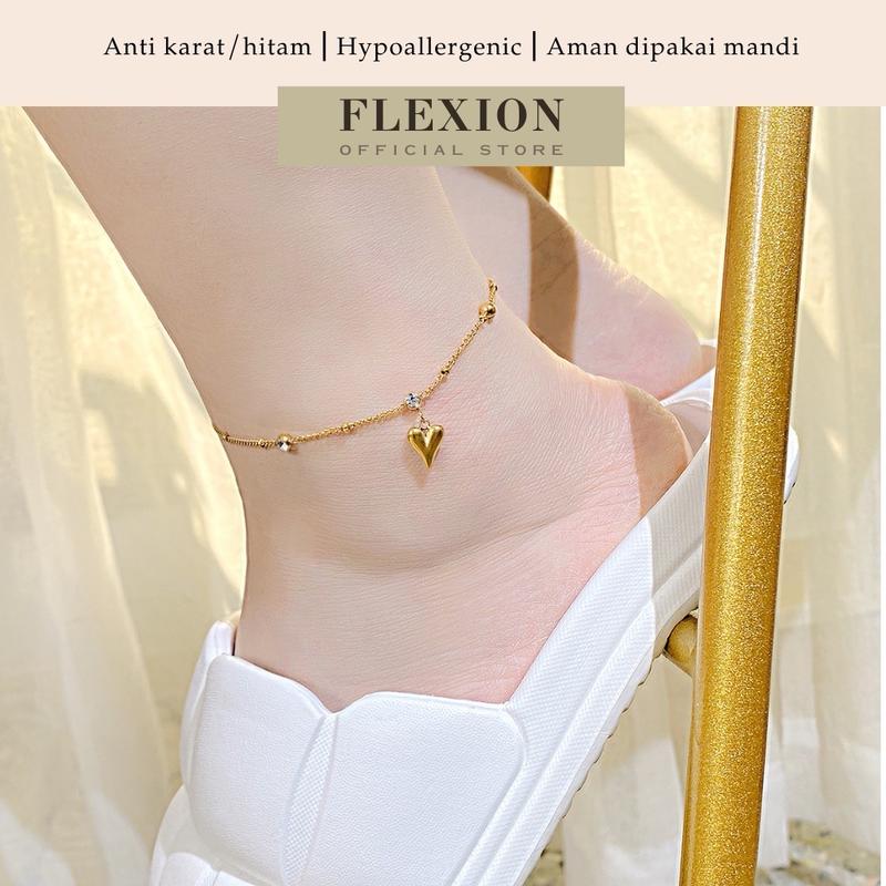 Flexion - Gelang Kaki Wanita Lucia - Titanium Anti Karat/Hitam/Luntur - Aksesoris dan Perhiasan Fashion Korea Aesthetic Anklet Gold 0