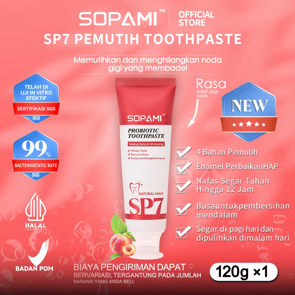 【BIG SALE】SOPAMI SP7 Pro Pasta Gigi Pemutih Baking Soda Plus Mint Alami 4 Pcs, BPOM, Menghilangkan plak gigi, Melindungi dari gigi berlubang, Merawat gigi, Menyegarkan napas. [BISA COD]