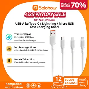 Solohour Kabel Data USB-A ke USB-C / Micro USB / Lightning 480Mbps Transfer Cepat