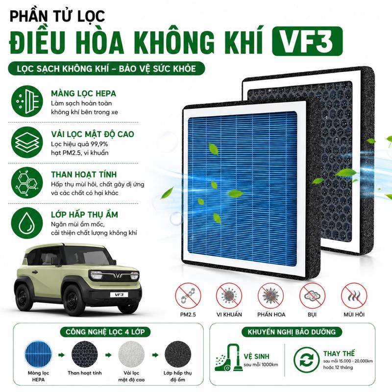 Lọc Điều Hòa VF3 Bộ lọc không khí hiệu suất cao 4 Lớp Cao Cấp, Lọc Bụi PM2.5, Khử Mùi Hôi, Than Hoạt Tính, Bảo Vệ Sức Khỏe Gia Đình
