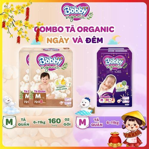   COMBO ORGANIC  Tã Bỉm quần Bobby Organic Ngày và Đêm chăm sóc dịu nhẹ size M L XL XXL XXXL cho bé từ 6kg-35kg  CỘNG MIẾNG NGẪU NHIÊN  