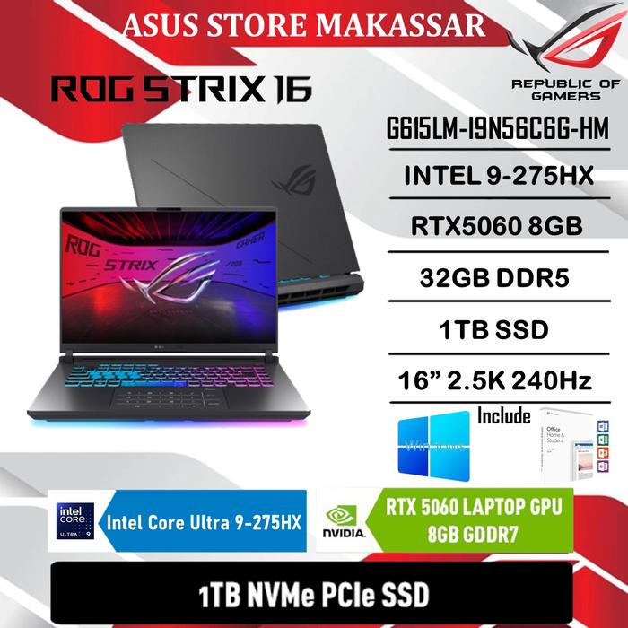 Gambar ASUS ROG STRIX G16 G615LM - INTEL ULTRA 9-275HX 32GB 1TB RTX5060 8GB OHS W11 dari AsusStoreMakassar Kota Makassar Tokopedia