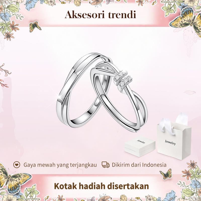 Cincin Pasangan Sepasang Pernikahan Abadi Loop Cubic Zirconia Premium Hadiah Lamaran | Anniversary tunangan stainless ring wanita couple Ukuran yang dapat disesuaikan