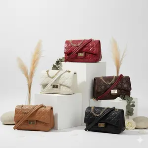 Almeera Bag - Tas Luffie Kulit PU Bordir Penutup Kunci Tas Selempang Wanita Tas Pesta Slingbag Elegan dengan 3 Ruang & Tali Panjang 120Cm