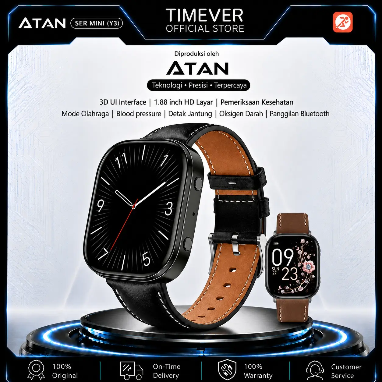 TIMEVER Y3 3D UI interface Smart Watch HD Large Screen Super Long Standby Sports Watch Running Pria Pace jam tangan smartwatch Health monitor sport watch