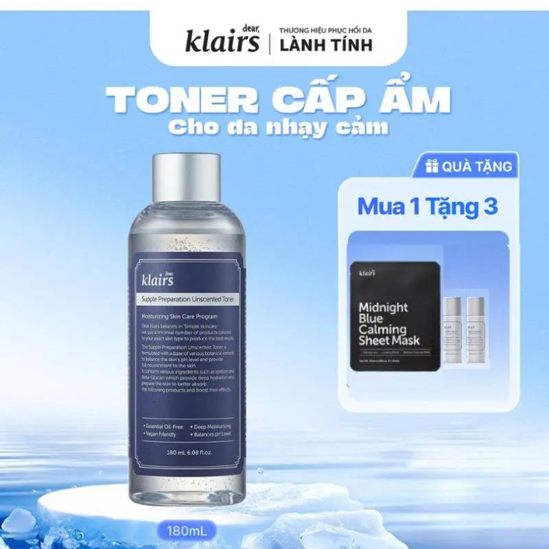 [M] Nước Hoa Hồng Hỗ Trợ Cấp Ẩm Dear, Klairs Supple Preparation Unscented Toner 180Ml - Dòng Không Mùi