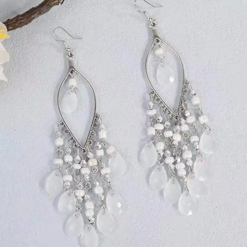 Anting-anting panjang gaya Siberia dengan batu akik warna-warni 4