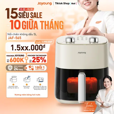 Nồi chiên không dầu 5L Joyoung JAF-565 | Công suất 1500W | Điều khiển núm xoay | 21 thực đơn nấu ăn | Bảo hành 24 tháng